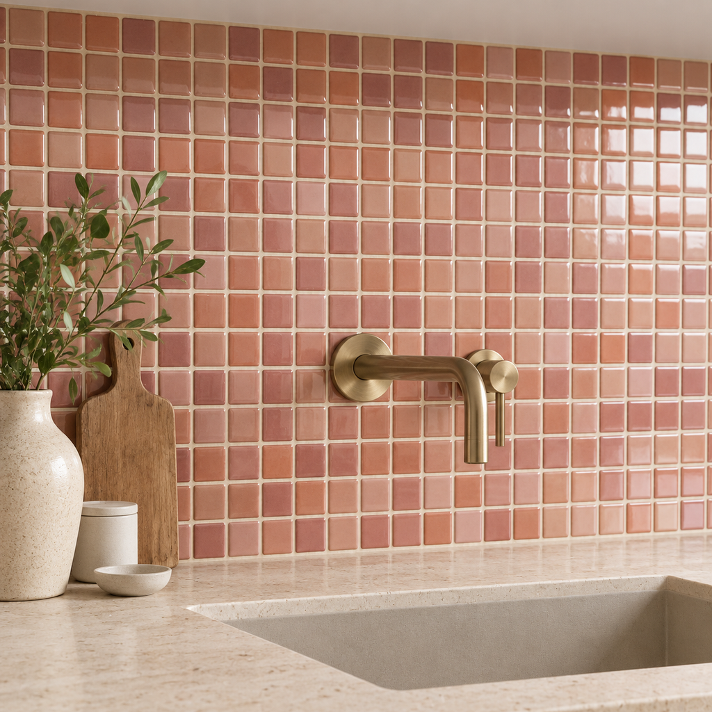 PALERME – Rose Saumon – Mosaïque adhésive 23,6 × 23,6 cm