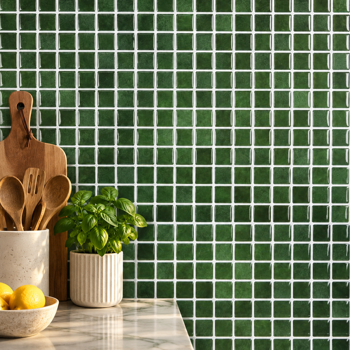 PALERME – Vert Émeraude – Mosaïque adhésive 23,6 × 23,6 cm