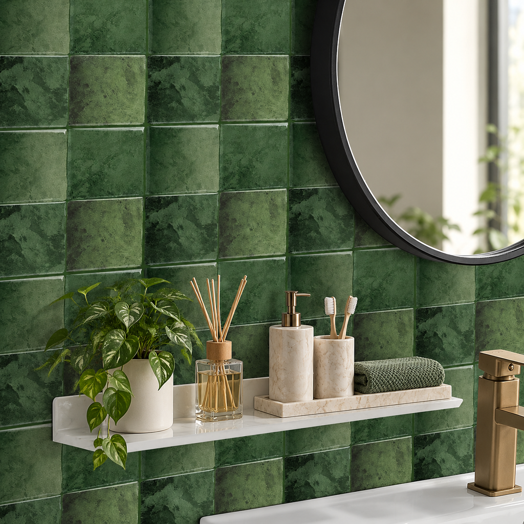 CASABLANCA – Vert Forêt – Carrelage adhésif 22,9 × 22,9 cm