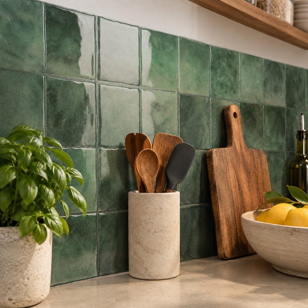 CASABLANCA – Vert Forêt – Carrelage adhésif 22,9 × 22,9 cm