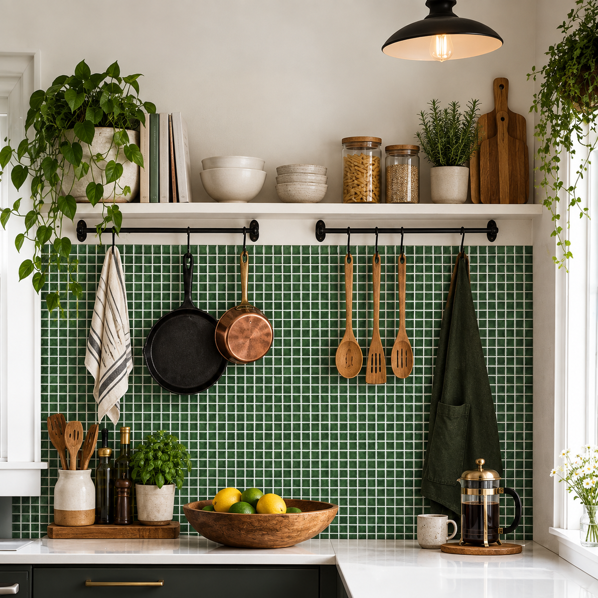 PALERME – Vert Émeraude – Mosaïque adhésive 23,6 × 23,6 cm