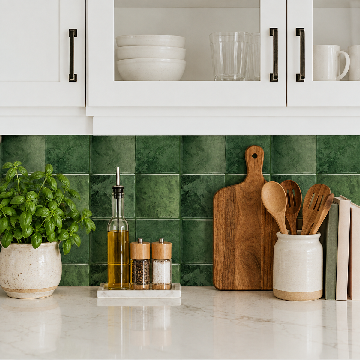 CASABLANCA – Vert Forêt – Carrelage adhésif 22,9 × 22,9 cm